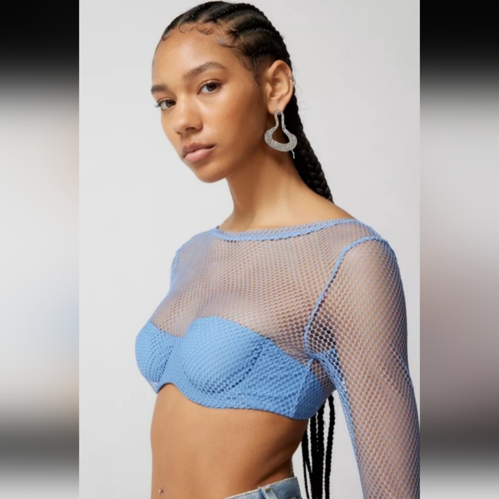 URBAN OUTFITTERS OUT FROM UNDER BB BLUE OUT FROM OVERDRIVE MESH TOP LARGE